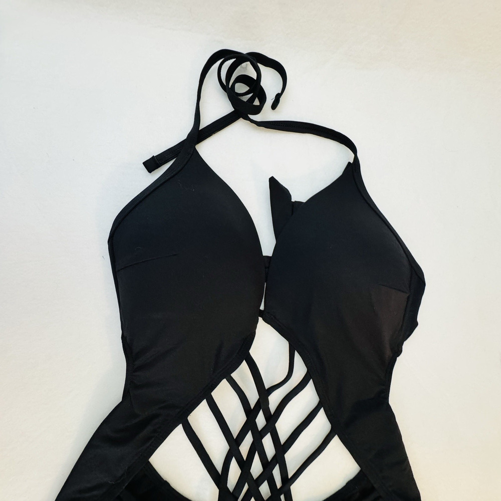 Kenneth Cole Women Black Strappy Cutout Monokini One Piece Swimsuit Small (4-6) - Picture 8 of 16